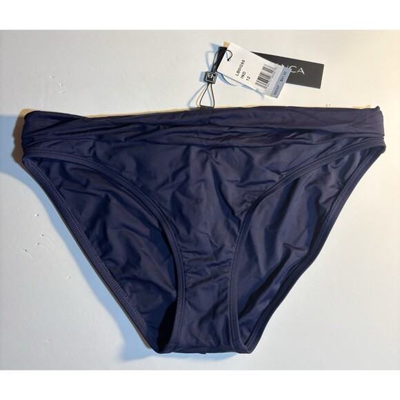 New La Blanca Island Goddess Banded Hipster Swimsuit Bottom Size 12 Indigo - Picture 1 of 4